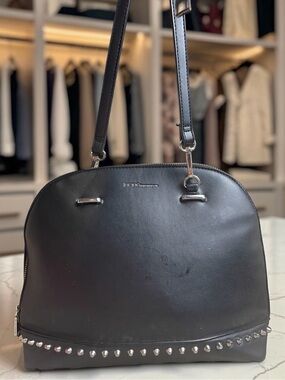 BCBGeneration Black Dome Satchel Studded Crossbody Shoulder Handbag